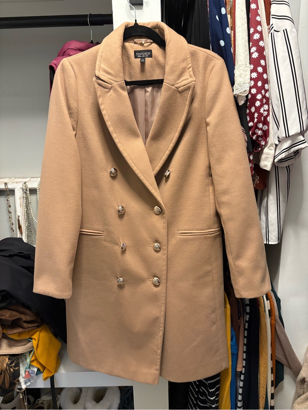Topshop Double-Breasted Tan Peacoat